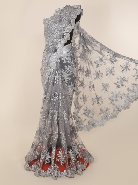 

Pothys Grey Embellished Net Saree