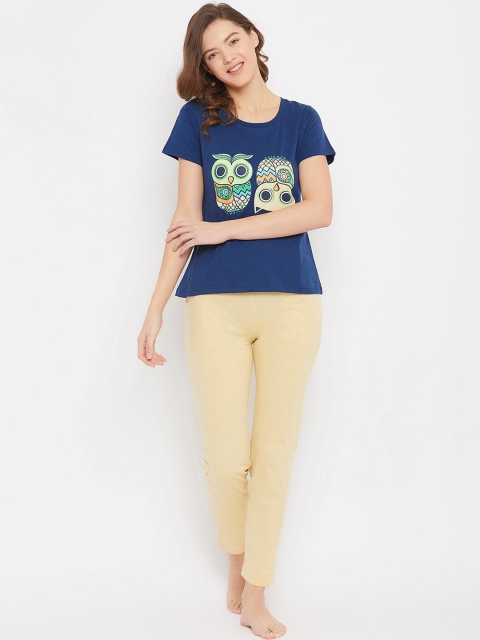 

Clovia Women Blue & Yellow Graphic Printed Night Suit