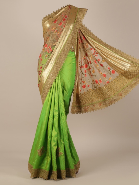 

Pothys Gold-Coloured & Green Jute Silk Embellished Saree