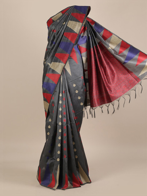 

Pothys Grey Checked Jute Silk Saree