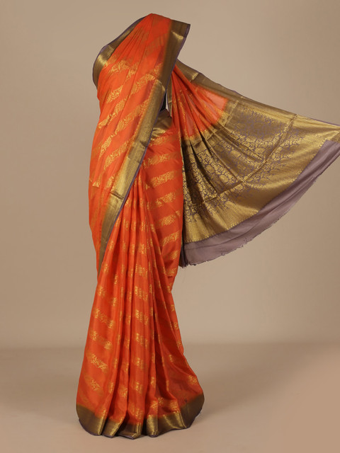 

Pothys Orange Woven Design Poly Chiffon Saree