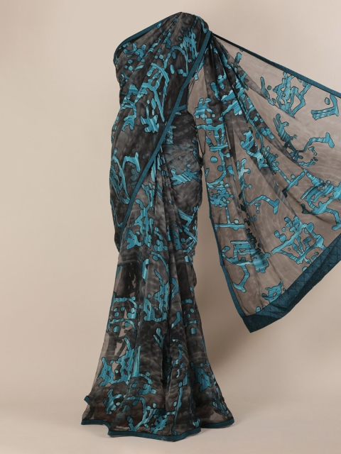

Pothys Grey & Blue Pure Chiffon Printed Saree