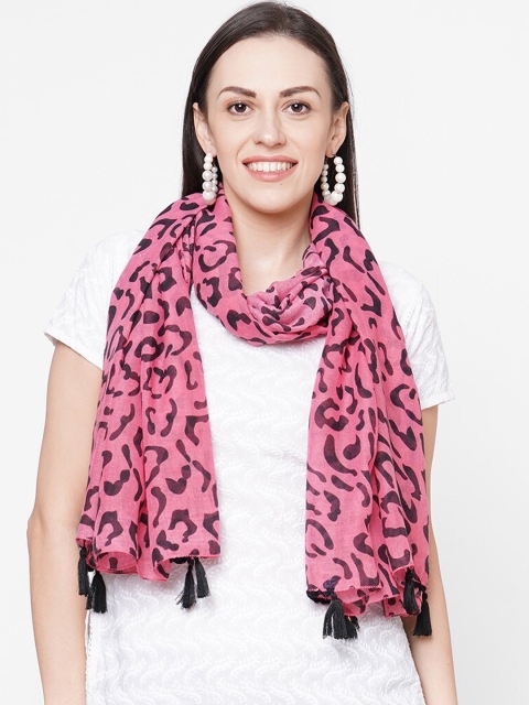 

Get Wrapped Women Pink & Black Printed Scarf with Tasselled Border