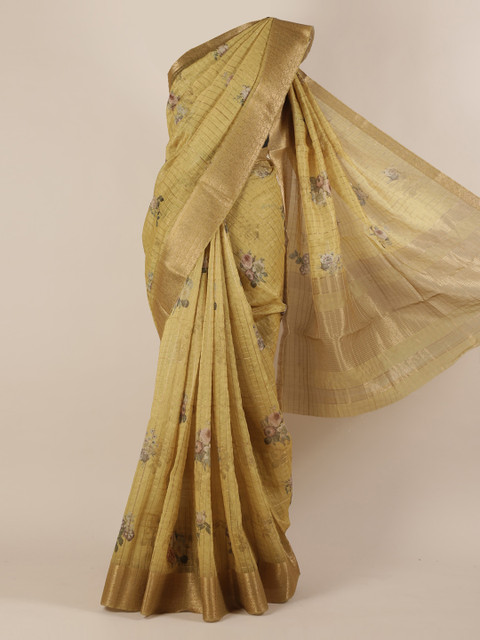 

Pothys Green Printed Linen Blend Saree