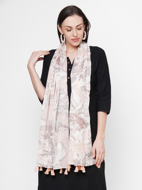 

Get Wrapped Women Pink & White Printed Scarf with Tasselled Border