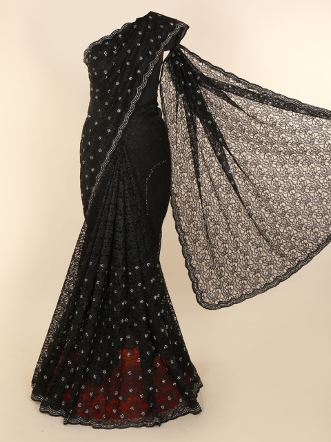 

Pothys Black & Off-White Net Woven Design Saree