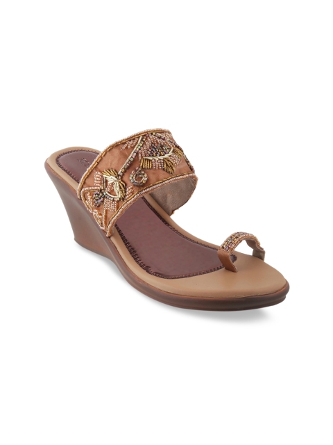 

SOLE HEAD Women Brown Woven Design Wedges