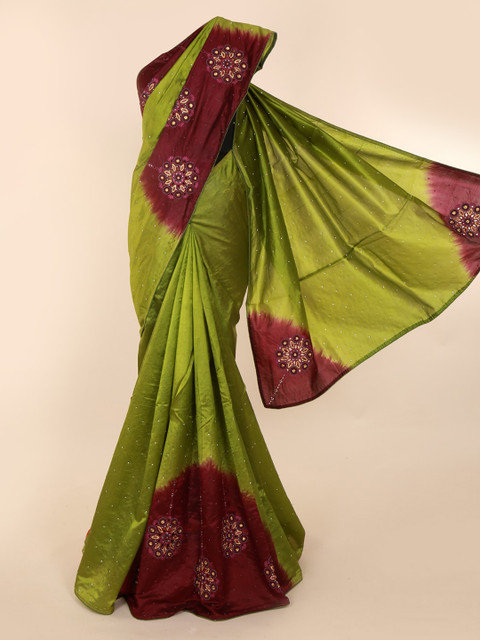 

Pothys Green Embroidered Jute Silk Saree