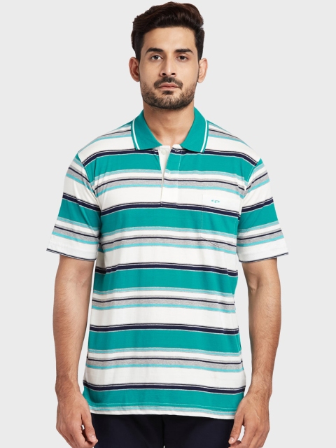 

ColorPlus Men Green Striped Polo Collar T-shirt