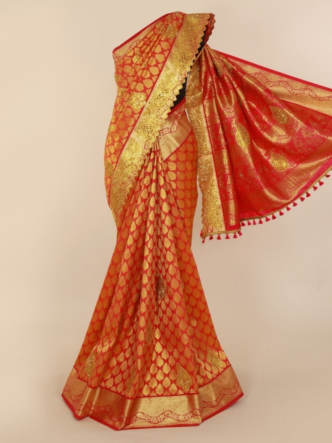 

Pothys Red & Gold-Toned Pure Silk Woven Design Kanjeevaram Saree