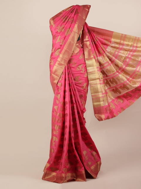

Pothys Pink & Gold-Toned Jute Silk Woven Design Saree