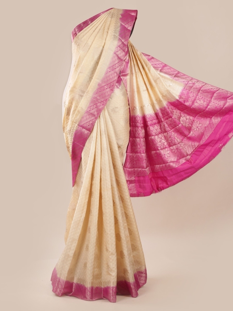 

Pothys Cream-Coloured & Pink Jute Silk Woven Design Saree