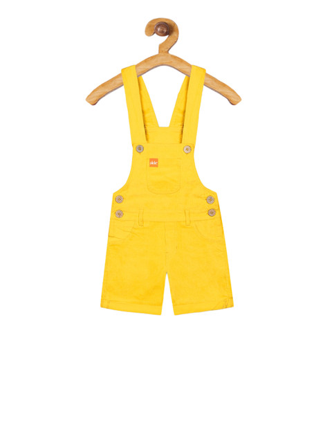 

Olele Girls Yellow Solid Corduroy Cotton Straight-Leg Dungarees