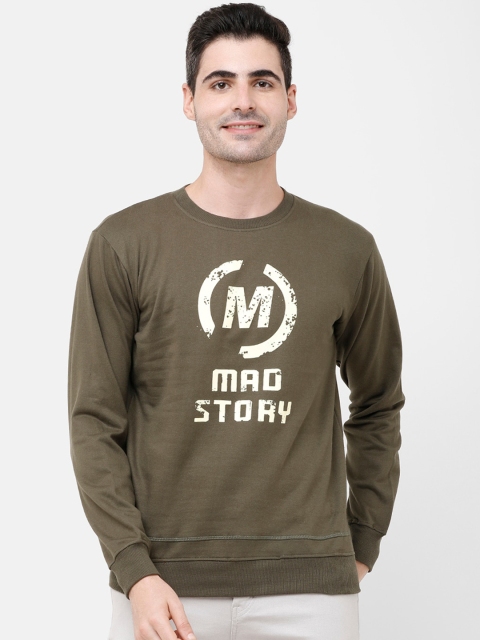 

MADSTO Men Olive Green Printed Sweatshirt