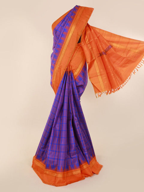 

Pothys Blue & Orange Pure Silk Woven Design Kanjeevaram Saree