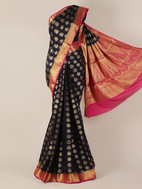 

Pothys Navy Blue & Pink Poly Georgette Woven Design Saree