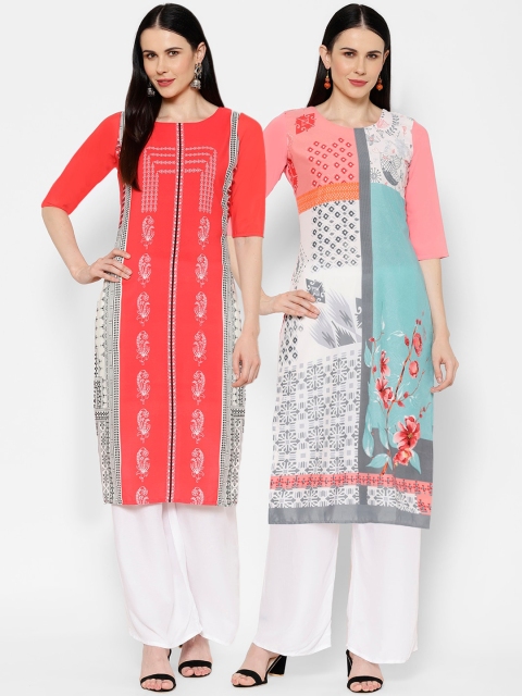

7Threads Women Multicoloured Printed Straight Kurtas Pack Of 2, Multi