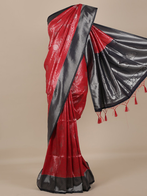 

Pothys Red & Grey Jute Silk Woven Design Saree