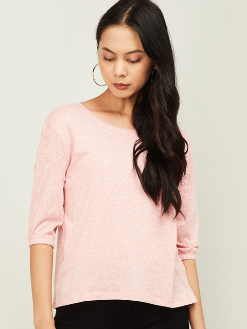 

Fame Forever by Lifestyle Women Peach-Coloured Solid Smocked Top