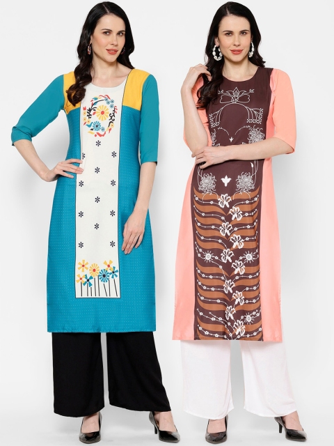 

7Threads Women Pack of 2 Printed Straight Kurta, Multi