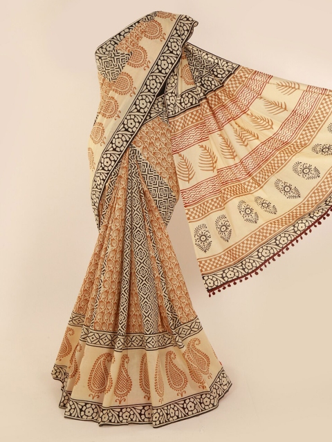 

Pothys Cream-Coloured Printed Pure Cotton Saree