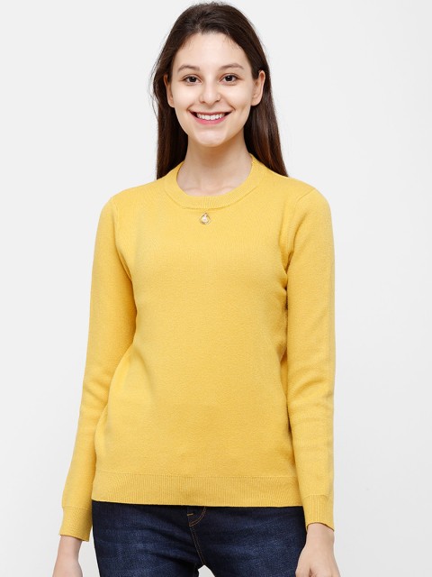 

STROP Women Yellow Solid Stylized Woollen Pullover Sweater