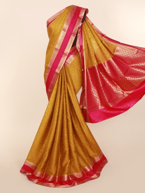 Pothys Mustard Yellow & Pink Pure Silk Woven Design Saree
