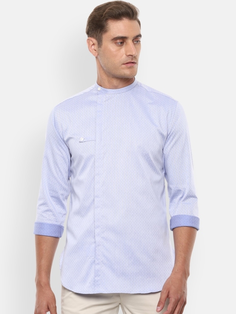 

V Dot Men Blue Slim Fit Self Design Plus Size Cotton Casual Shirt
