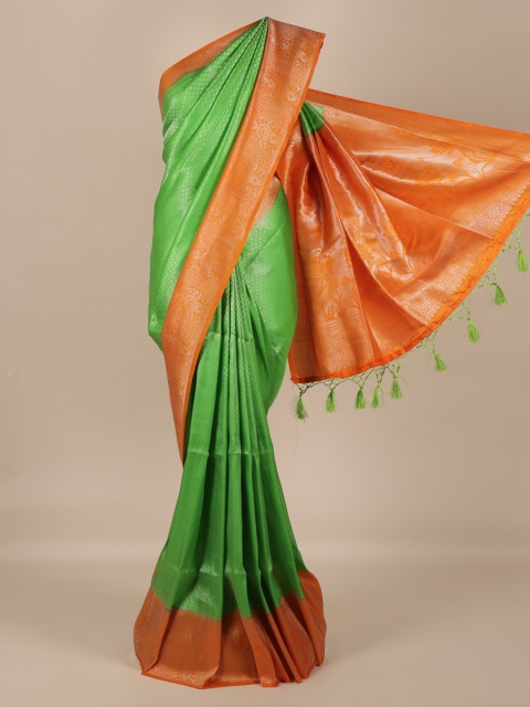

Pothys Green & Orange Jute Silk Printed Saree
