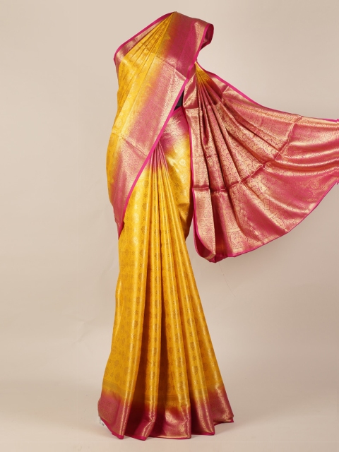 

Pothys Yellow & Pink Jute Silk Printed Saree