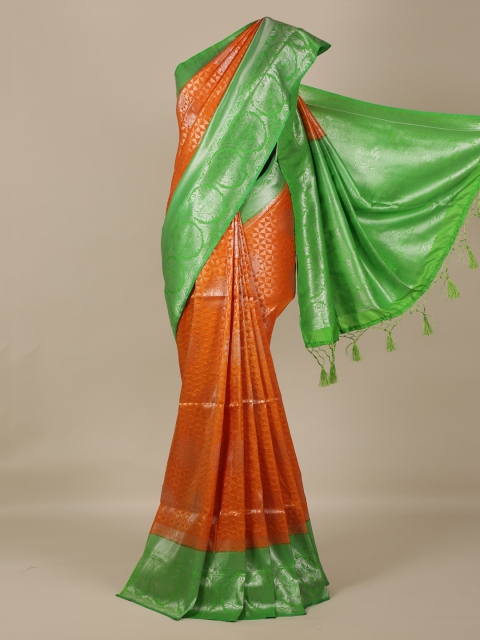 

Pothys Orange & Green Jute Silk Woven Design Saree