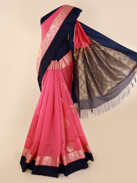 

Pothys Pink & Navy Blue Silk Cotton Woven Design Saree