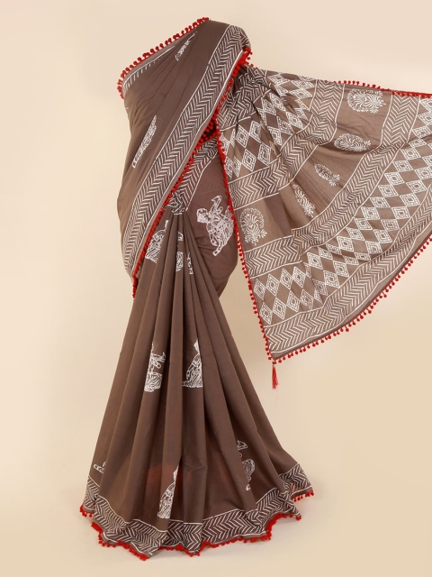 Pothys Brown Printed Pure Cotton Saree