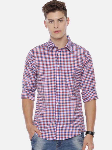 

QUANCIOUS Men Blue & Red Regular Fit Checked Casual Shirt