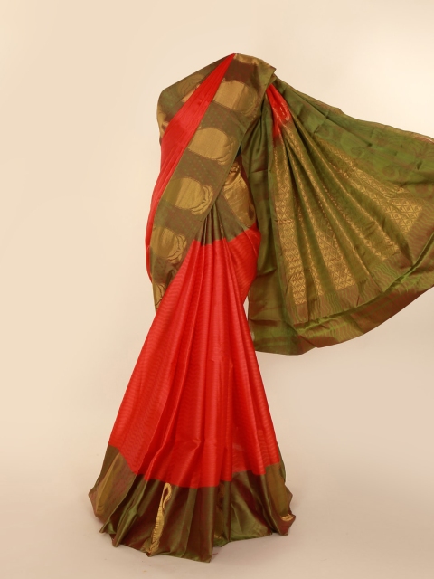 

Pothys Orange & Brown Pure Silk Striped Kanjeevaram Saree