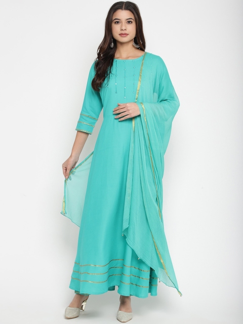 

Prakhya Women Sea Green Yoke Design Kurta with Palazzos & Dupatta