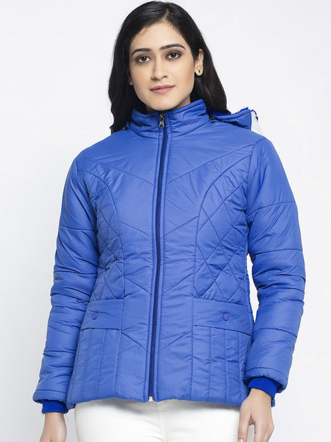 

KLOTTHE Women Blue Solid Windcheater Puffer Jacket