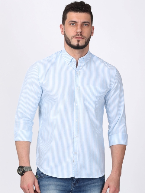 

FOGA Men Blue Regular Fit Striped Casual Shirt