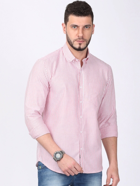 

FOGA Men Pink & White Regular Fit Striped Casual Shirt