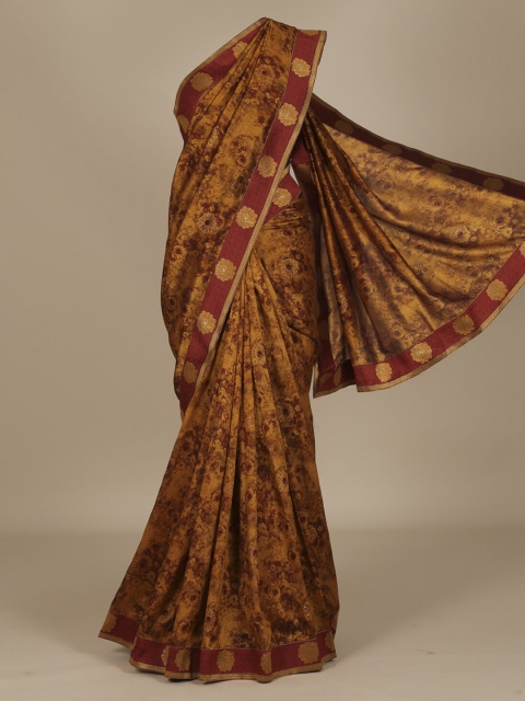 

Pothys Mustard Yellow Printed Poly Chiffon Saree