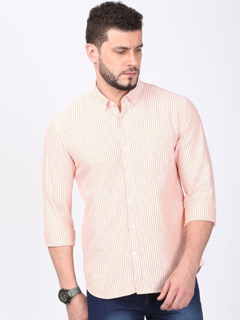 

FOGA Men Orange Regular Fit Striped Casual Shirt
