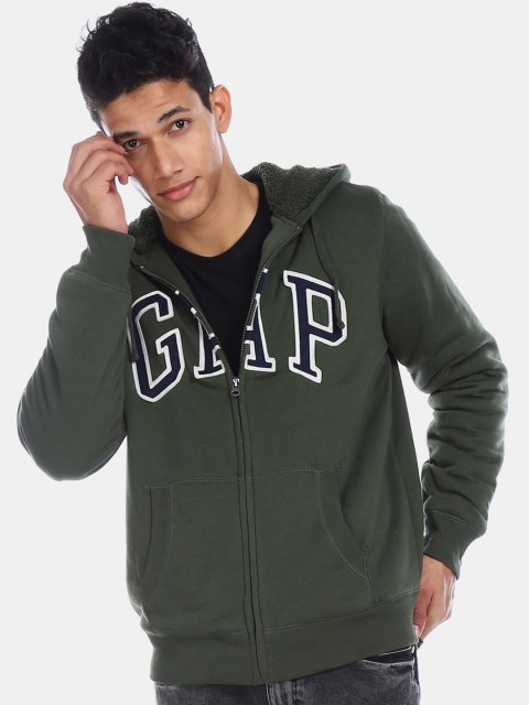 

GAP Men Green Printed Hooded Sweatshirt