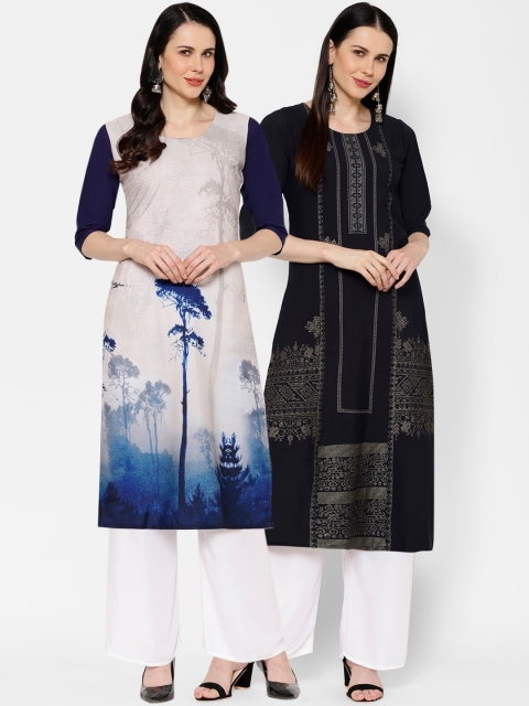 

7Threads Women Pack of 2 Printed Straight Kurta, Multi