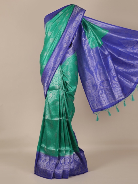 

Pothys Green & Navy Blue Jute Silk Woven Design Saree