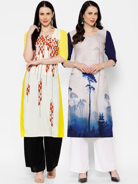 

7Threads Women Pack of 2 Multicoloured Printed Straight Kurtas, Multi
