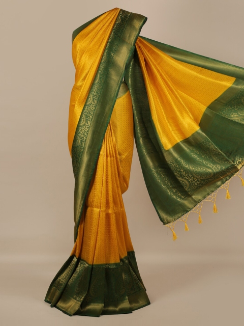 

Pothys Yellow & Green Jute Silk Woven Design Saree
