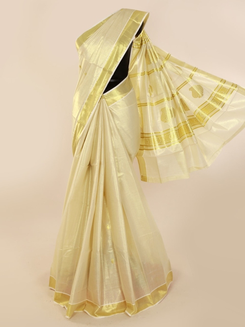 

Pothys Cream-Coloured & Gold-Toned Pure Cotton Woven Design Saree