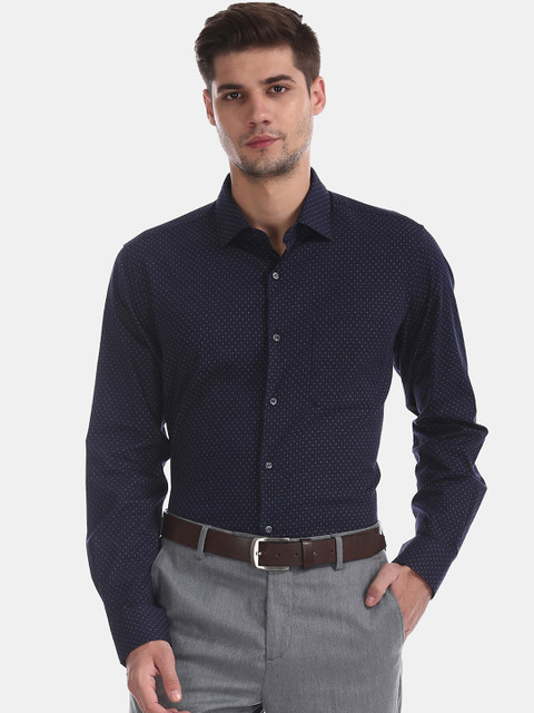 

AD By Arvind Men Navy Blue Regular Fit Printed Formal Shirt