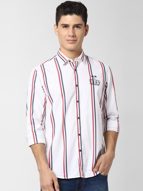 Peter England Casuals Men White Regular Fit Striped Casual Shirt