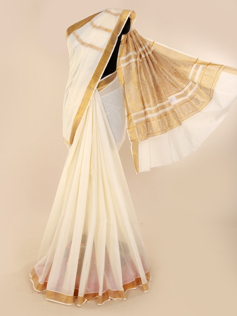 

Pothys Cream-Coloured Solid Pure Cotton Saree